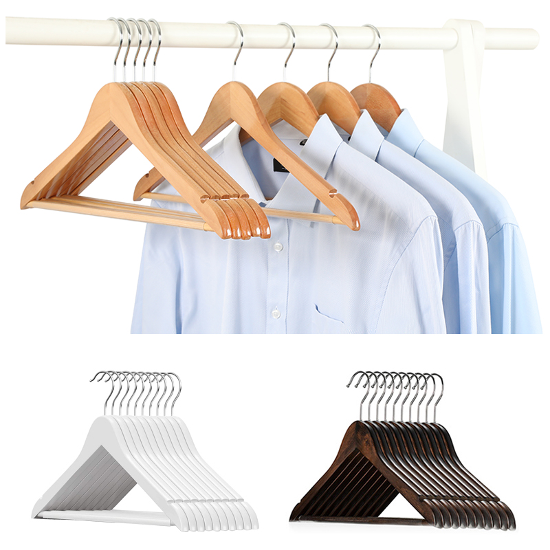 LINDON White Wooden Hangers Classical Standard Adult Solid Wood White Hanger Clothes Hangers with Pant Bar