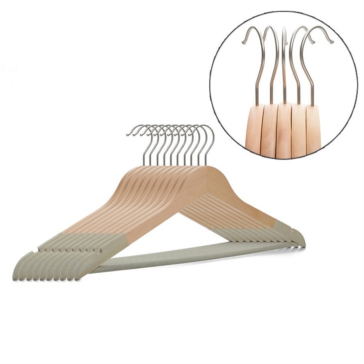 High-grade Storage Non-slip Wooden Hangers Clothing Store Hotel Hangers Solid Wood Flocking Hanger